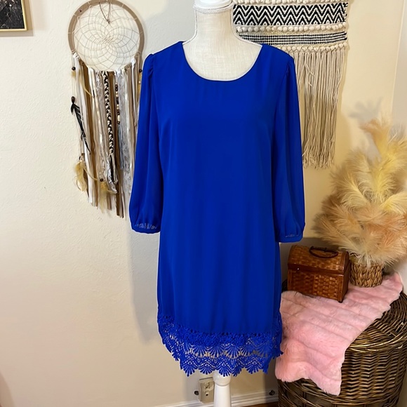 Royal Blue Dress with Lace Trim by Sequin Hearts/ Size 13 - Picture 1 of 7